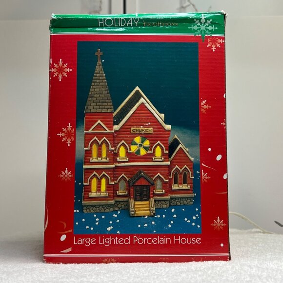 Holiday Traditions Porcelain Lighted Church from 1990s - Picture 3 of 9